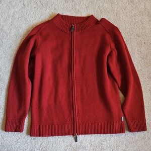 Fisherman Out of Ireland Dark Red Zip-Up Sweater, 100% Lambswool